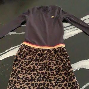 Ribbed dress with velvet leopard skirt